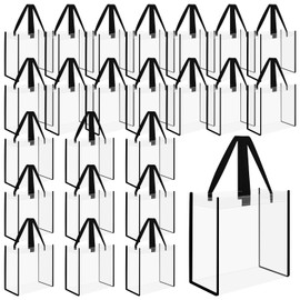 24 Pack Clear Tote Bag Stadium Approved Plastic Tote Bag Transparent PVC Shoulder Handbag Clear Beach Bag with Handle for Work, Beach, Sport, Game, Concert, Shopping -12"x12"x6"