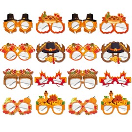 16 pcs Fall Thanksgiving Photo Props-Funny Pumpkin,Turkey,Maple Leaf Shaped Paper Glasses for Photography Decoration Fall Harvest Party Decorations Thanksgiving Day Accessories Party Supplies