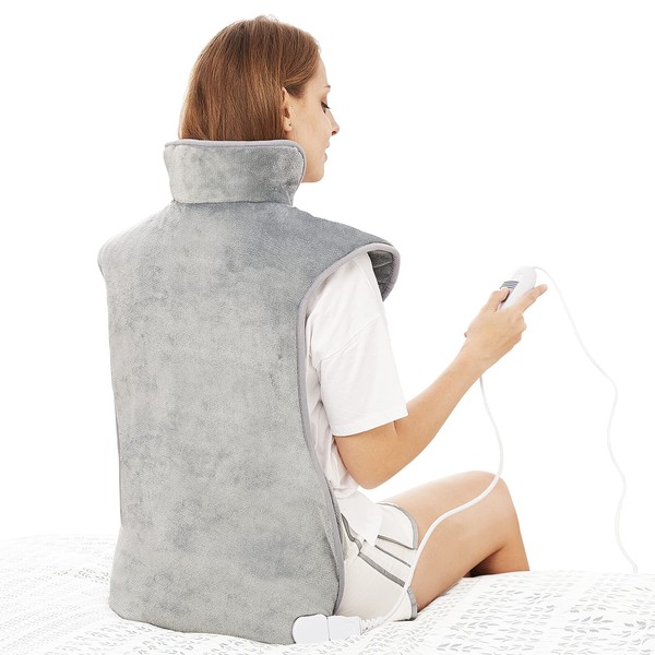 Mia&Coco Large Electric Heating Pad for Back Neck and Shoulders Pain Relief, 39"x23" Fast-Heat Therapy Warp with Waist Strap, 3 Heat Levels, Auto-Off Timer, Comfort Grey