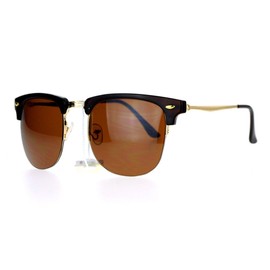 JuicyOrange Vintage Classic Designer Sunglasses Half Rim Square Unisex Fashion Brown Gold