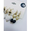A&I Button Black White Gold Cluster Drop Earring NWT