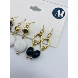 A&I Button Black White Gold Cluster Drop Earring NWT