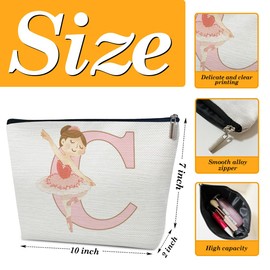 Ythuil Dance Gifts for Women, Initial C Ballet Makeup Bag For Daughter, Inspirational Dance Competition Gift for Teacher Appreciation Dancer, Adorable Sister Recital, Letter C