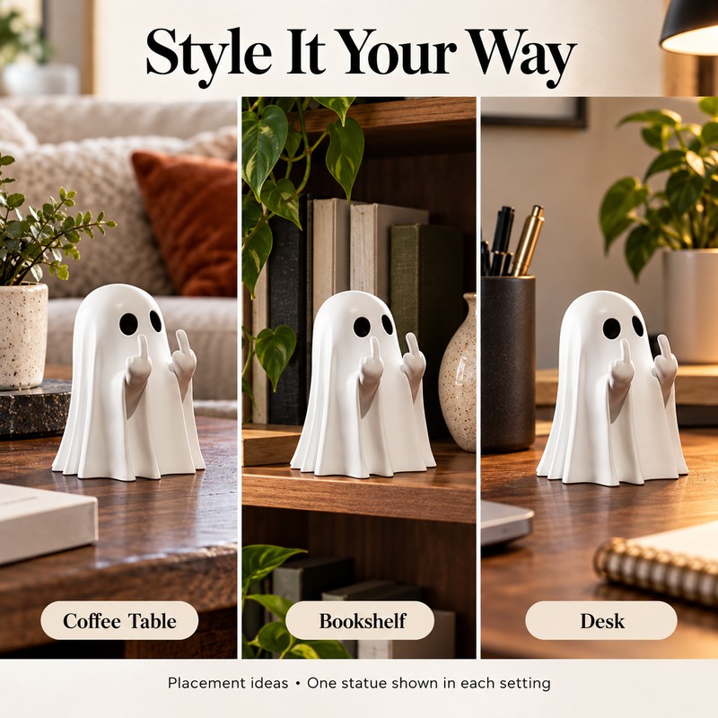 Cute Middle Finger Ghost Statue, Small Halloween Decor for Home,