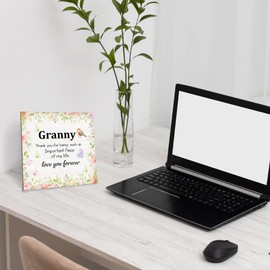 Absnfatu Granny Gifts - Granny Mothers Day Gifts, Gifts for Granny, Granny Grandma Gifts from Grandchildren, Best Granny Ever Gifts, Floral Granny Wooden Plaque Signs Desk Decor 6.2x6.2 in