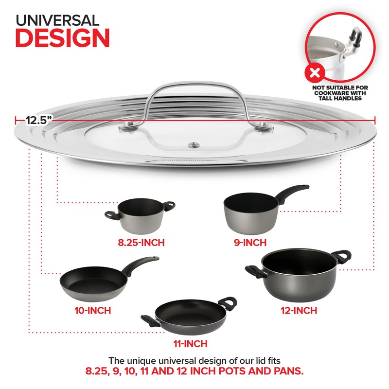 Modern Innovations Universal Lid with Tempered Glass Top for Pots