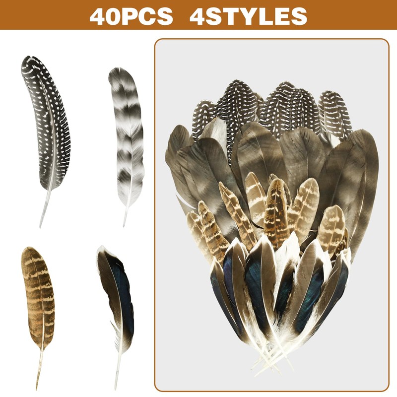 40Pcs Turkey Feathers for Crafting, Natural Pheasant Feathers Hat Feathers,