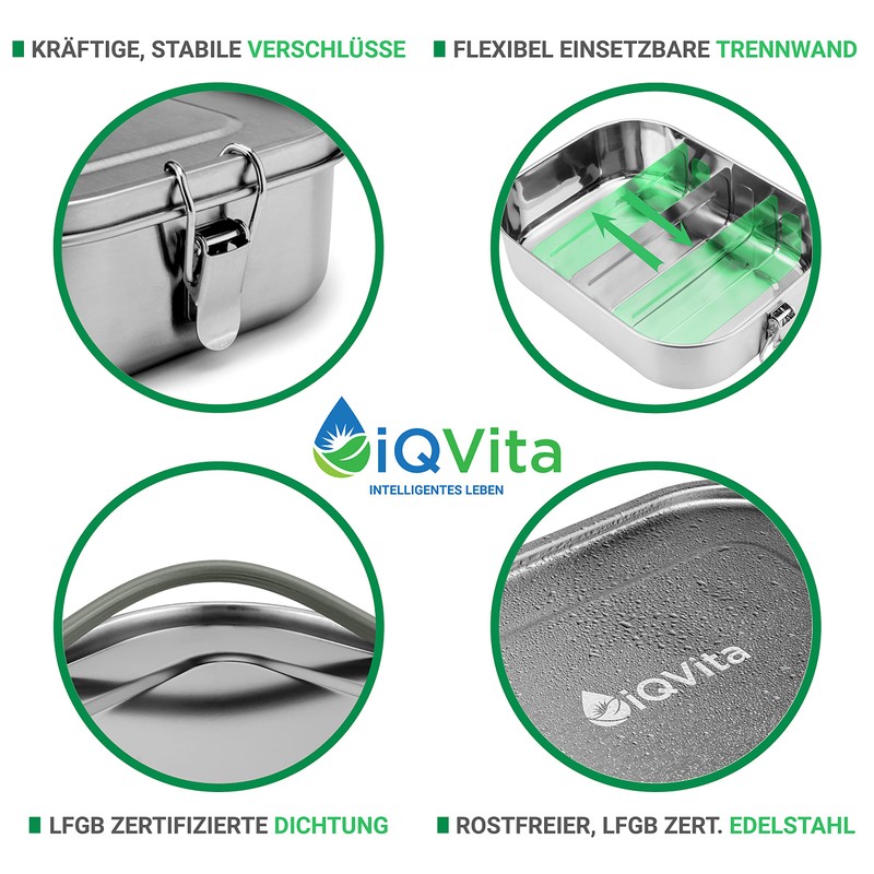 iQVita Stainless Steel Lunch Box, Leak-Proof