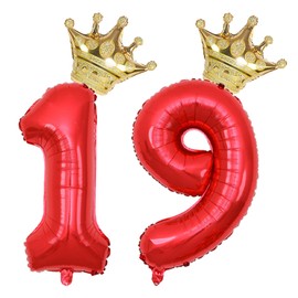 40 Inch Gold Crown Number 19 Balloons, 19th Birthday Balloons for Men Women, Red 19th Celebration Decor Happy 19th Birthday Party,19th Birthday Party Decoration Wedding Anniversary Events Supplies