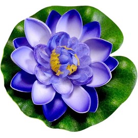 PurYupearl Artificial Floating Foam Lotus Flower with Water Lily Pad,Lifelike Pond Pool Lotus Ornaments,Realistic Ornament for Home Garden Pond Aquarium Decor，Artificial Plants and Flowers (Blue)