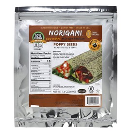 Norigami Egg Wraps with Soy Protein – Poppy Seeds. High Protein, Low Carb, Vegetarian. Thin Healthy Wraps -Certified Kosher, Non-GMO, Gluten Free -NOW Featuring 10 Wraps in a bag.