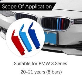 3PCS Car Grille Insert Trims, Decorative Car Front Grill Mesh Trim, M-Colored Tri Grille Insert Trims Strips, ABS Snap-on Front Grill Trim for 2020-2021 G20 G28 3 Series 8-Beam Grille