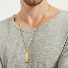 Men’s Stainless Steel Gold Bar Pendant Necklace 60cm