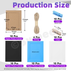 Swpeet Cardboard Paper Picture Frame DIY Hanging Kit 5 Colours (5 Inch) 64 Pieces Colourful 5 Inch Paper Photo Frame Set, Hanging Photo Display Frame, Cardboard Picture Frame, Coloured