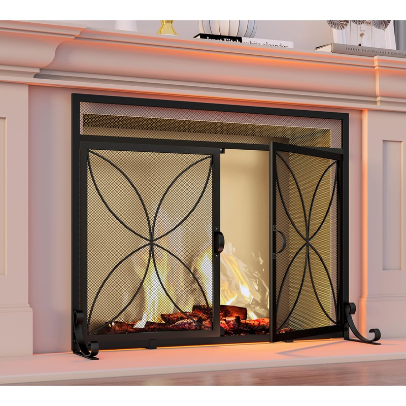 Fire Beauty Fireplace Screen with Magnetic Doors,Large Metal Fire Place