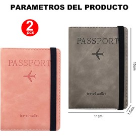 2 PACK Pasaporte Funda, Funda para Pasaporte con Bloqueo RFID. Porta Pasaporte, Pasaporte Funda para Hombres y Mujeres, Viaje Accesorios Hombres y Mujeres (Gris + Rosa)