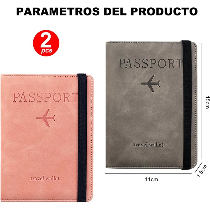 2 PACK Pasaporte Funda, Funda para Pasaporte con Bloqueo RFID.