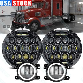 Unbranded for Freightliner Coronado 7inch Round LED Headlights & 4inch LED Fog Light Combo