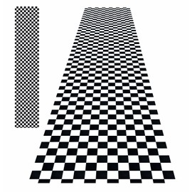 MUNILAIL 10 ft Checkered Floor Runner Race Car Theme Party Decorations Long Black and White Runner Rug for Birthday Racing Car Party Supplies Checkered Table Runner