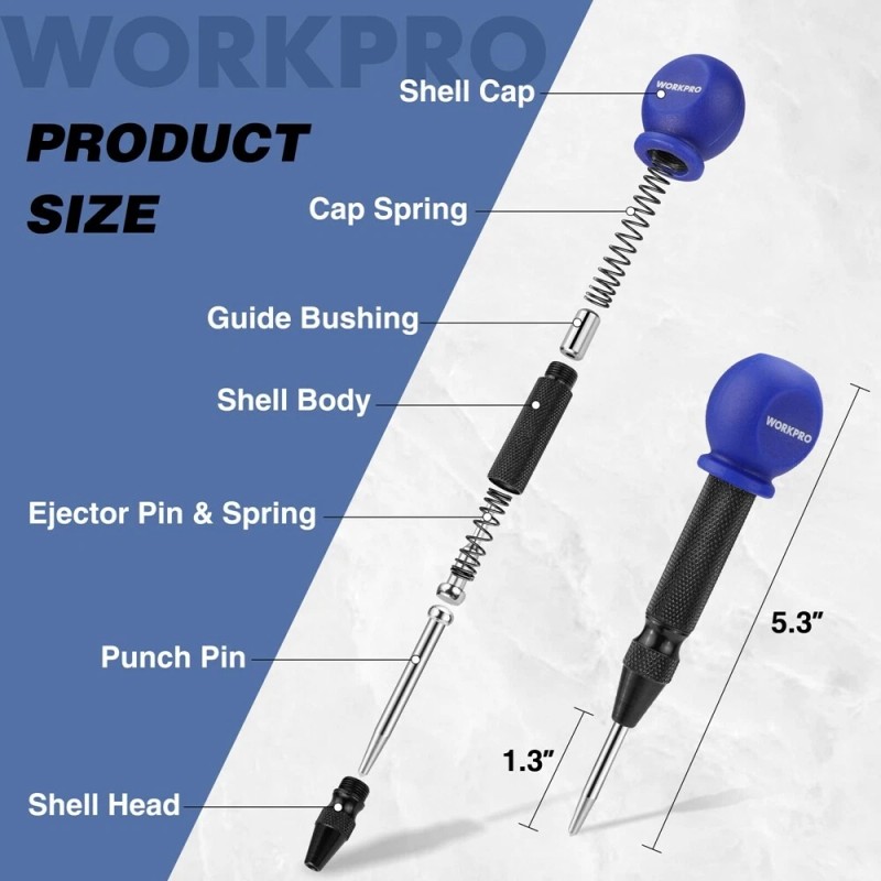 WORKPRO 5"Automatic Center Punch for Metal Adjustable Spring Loaded Center
