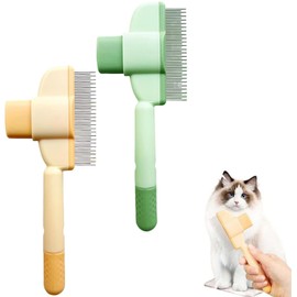2 Pcs Flea Comb,Stainless Steel Metal Teeth Flea Comb for Cats,Self-Cleaning Cat Combs with Release Button,Durable Cats Hair Brush,for Cat Dog Detangler and Cleaning Fleas,Hair Grooming(Green,Yellow)