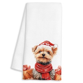 Christmas Yorkshire Terrier Kitchen Towels, Yorkie Gifts for Women, Funny Xmas Dog Gift Boxes Decorative Dish Hand Tea Towels for Bathroom, Christmas Kitchen Bathroom Decor, 16x24 Inch