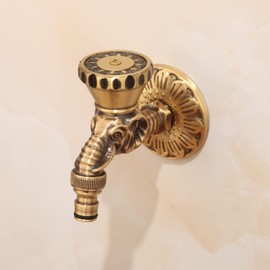Antique Brass Faucet Bathroom Wall Mounted Washing Machine Faucet Outdoor Garden Single Hose Cold Faucet Elephant Design