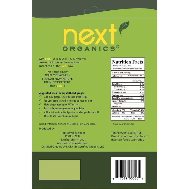 Next Organics Dried Crystallized Ginger, 6 Ounce (Pack of 6)