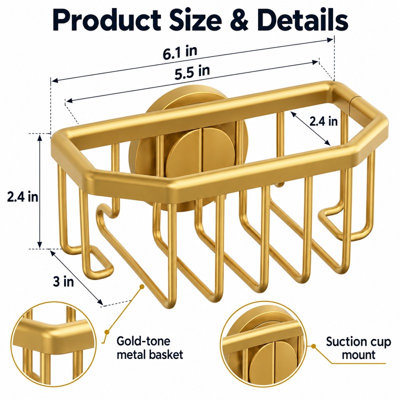 Gold Sink Sponge Holder for Kitchen Organization – Suction Cup