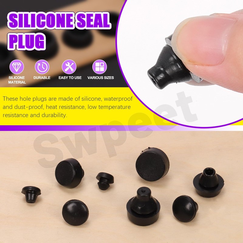 Swpeet 70Pcs 5 Sizes Rubber Silicone Push in Bumpers Feet