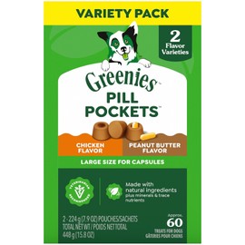 Greenies Pill Pockets for Dogs Large Size, Dog Treat Pouch for Capsule Medication, Variety Pack, 7.9 oz. Pouch
