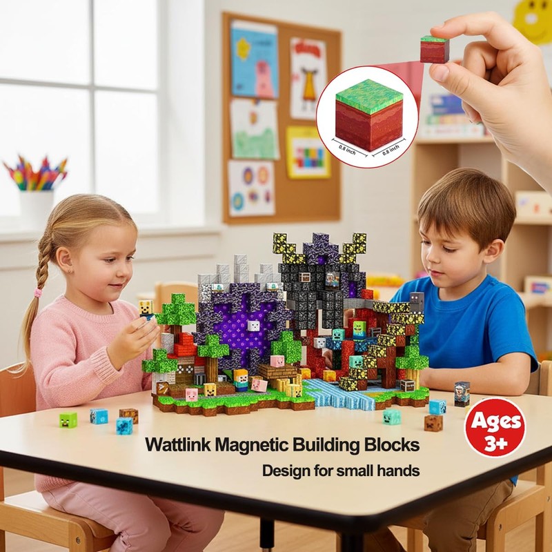 Wattlink Magnetic Building Blocks Set, 200 Pieces Pixel Style Construction