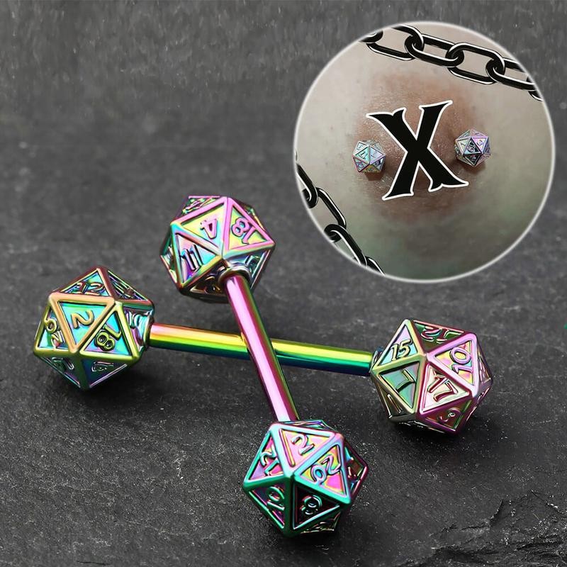 Oufer 14G D20 Dice Glitter Nipple Barbell Jewelry - Color:
