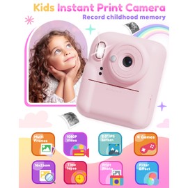 Pussan Kids Camera Instant Print, 1080P Instant Print Camera Toys for 3-12 Year Old Girls, Christmas Birthday Gifts for Age 3 4 5 6 7 Girls, Kids Digital Camera Toys with 3 Rolls Print Paper-Pink