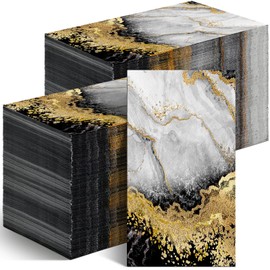 Geyoga 200 Pcs Marble Guest Napkins 2 Ply Disposable Guest Bathroom Paper Napkins Black Gold Marbleized Hand Towels for Home Bathroom Kitchen Table Decor (Black Gold)