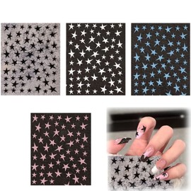 FsGrg Star Nail Stickers Multiple Size Patterns Simple and Easy to Use for Beginners, Cute Star Pattern, Durable, Set of 4 Colors, Black, White, Pink, Blue