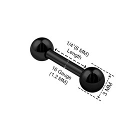 KJM Fashion 3 x Anodised Barbell Stud Earrings 1.2 mm 16 g Rook Earrings, Stainless Steel