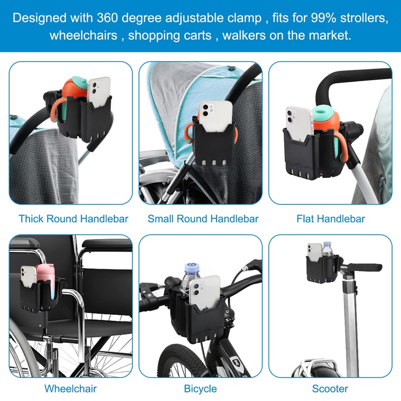 Accmor Stroller Cup Holder with Phone Holder, Universal Cup Holder,