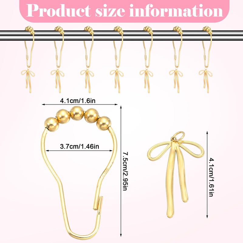 Maxdot 12 Sets Bow Knot Shower Curtain Hooks Decorative Stainless