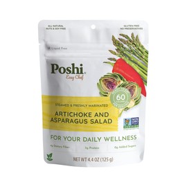 POSHI Artichoke & Asparagus Salad | All Natural, Keto, Vegan, Paleo, Non GMO, Low Carb + Calorie, Gluten Free, Rady to Eat, Fully Cooked Vegetables, Pentry Food, Gourmet, Healthy, Travel Food (6 Pack, 4.4 oz)