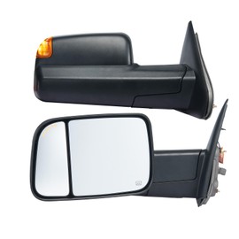 VEVOR Towing Mirrors Fit for Dodge Ram 1500 2002-2008, 2500 3500 2003-2009 Power Heated with Signal Light & Puddle Light, Manual Controlling Flipping Folding, Black