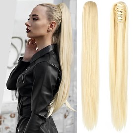 Dulchany Ponytail Extension 21" Claw Clip Hair Extensions Ponytail Long Straight Hair Extension Natural Synthetic Hairpiece for Women:_Light Blonde Mix Bleach Blonde