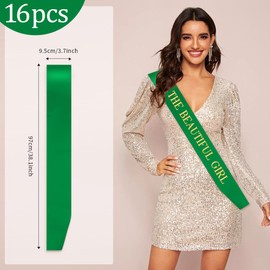 SereneGLow Green Sashes for Pageants Green Sash Blank Sash 16 PCS Green Plain Sash Wreath Sash Scout Sash Green Blank Satin Sash Green Sash Scout Sash Birthday Sash Bachelorette Sashes for Women