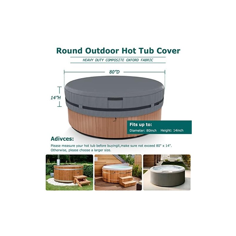 AKEfit Round Hot Tub Cover, 600D Polyester Waterproof for Hot