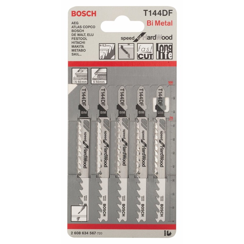 Bosch T-144DF Jigsaw Blade Set of 5 for Carpentry