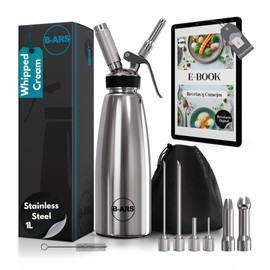 B-ARS Whipped Cream Dispenser-Professional Dispenser-Whip Cream Dispenser -Whipping Siphon-Whipped Cream Maker-Stainless Steel Whipped Cream Dispenser (1L)