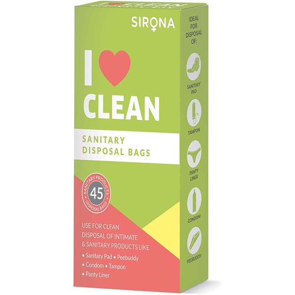 Sirona Sanitary Disposable Bags - 45 Bags for Discreet Disposal of Tampons, Condoms, Sanitary Pads, Panty Liner and Personal Hygiene Waste