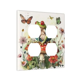SgEdao Decorative Outlet Covers Frog Red Mushroom Wildflower Butterfly 2 Gang Wall Plate Cover Double Duplex Receptacle Two Switch Light Switch Cover Plate Jumbo Faceplate for Home Decor