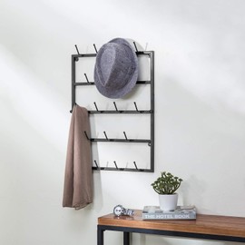 MyGift 5 Tier Modern Wall Mounted Matte Black Metal Hat Display Rack Hanger, 18 Hook Hanging Cap, Scarf, Bag, Coat Entryway Storage Organizer Holder