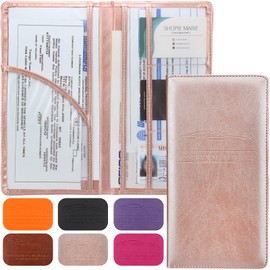 LumiMokki Premium Leather Car Registration & Insurance Card Holder with Magnetic Shut - for Documents, Cards, License (Rose gold)